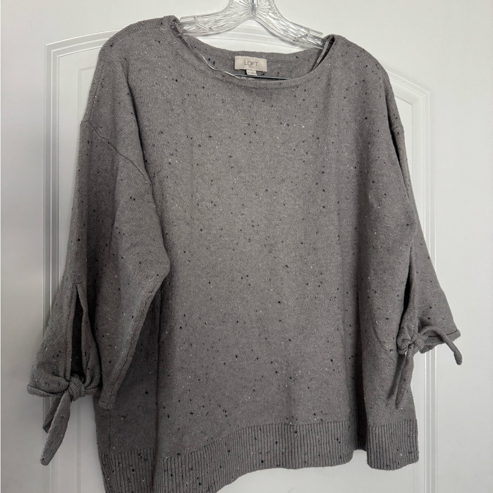 Gray Knit Sweater with Tie Sleeves